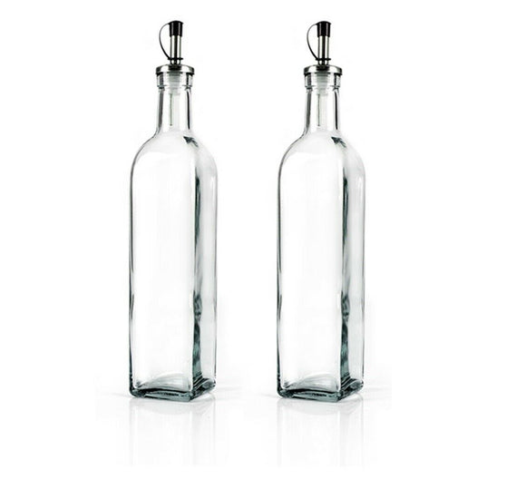 2x Glass Bottle Olive Oil Vinegar Pourer w/ Stainless Steel Spout