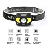 LED Head Torch Headlight COB Camping Headlamp USB Rechargeable Waterproof