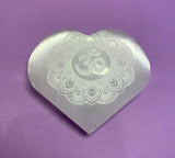 Large Size Selenite Puffy Heart Gemstone Angel Wings Flower of Life Om Lotus