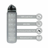 1L Water Bottle Motivational Drink Flask Time Markings BPA Free Sport Gym Grey