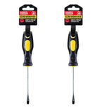 2 pcs Screwdriver Flat Black & Yellow Soft Grip Handle 19cm Tool Handy Hardware