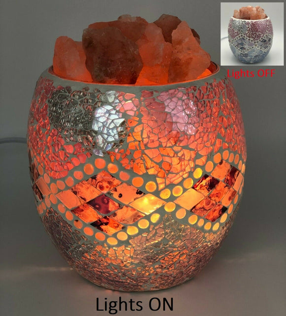 Pink Aztec Glass Mosaic Vase Bowl Himalayan Crystal Salt Lamp Natural Rock
