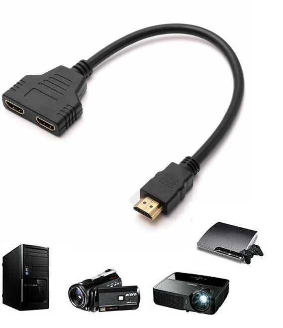 1080P 1 to 2 HDMI Splitter Auto Split Cable Double Signal Adapter Convertor