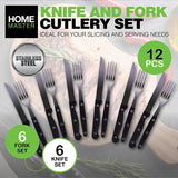 12pce Knife & Fork Cutlery Set Stainless Steel With Steak Knife Home Master