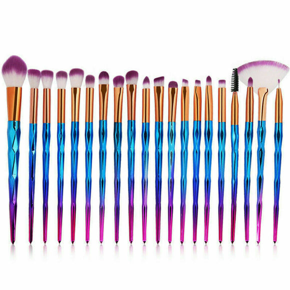 20PCS Eye Make-up Brushes Diamond Unicorn Eyebrow Blending Brush Purple/Blue Set