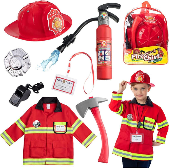 8pcs Fireman Costume Washable Firefighter Accessories w/ Real Water Shooting