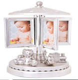 Musical Carousel Music Box Silver Teddy Rotating Photo Frame Gift Baby