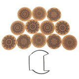 12Pcs Cup Coasters Coffee Pad With Rack Nordic Mandala Round Cork Coaster