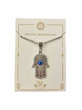 Hamsa Hand and Evil Eye Pendant Necklace Silver Lucky Protection Success Eye