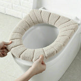 Beige Soft Bathroom Toilet Seat Closestool Washable Warmer Mat Cover