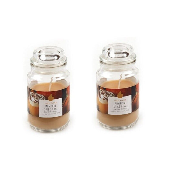 2 pcs Candles Scented Pumpkin Spice Chai in Glass Jar with Lid Decor