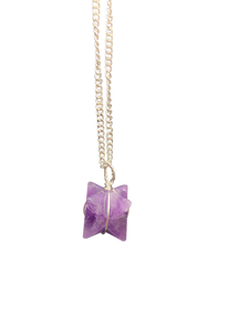 Amethyst Merkaba Crystal Pendant Silver Necklace Gemstone Jewellery