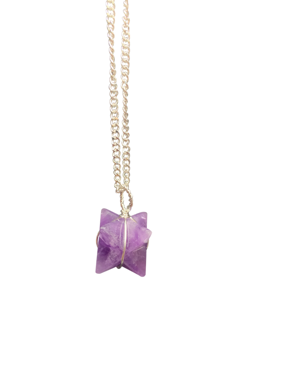 Amethyst Merkaba Crystal Pendant Silver Necklace Gemstone Jewellery