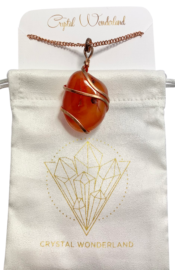 Infinity Loop Crystal Tumbled Carnelian Pendant Copper Healing Natural Crystal