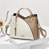 Color Block Satchel Bag Trendy Metal Tassel Decor Crossbody Bag White Caramel