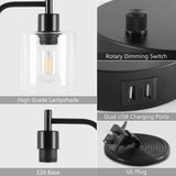 Set of 2 Industrial Table Lamp with 2 USB Port Fully Stepless Dimmable Bedside