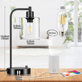 Set of 2 Industrial Table Lamp with 2 USB Port Fully Stepless Dimmable Bedside