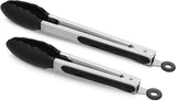 Set of 2 Cooking Tongs 9-Inch & 12-Inch Premium Silicone BPA Free NonStick Black
