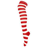 Over The Knee High Socks Striped Girls Women Cheerleader Stripe - White & Red