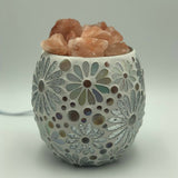 White Flower Glass Mosaic Vase Bowl Himalayan Crystal Salt Lamp Natural Rock