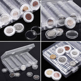 100pcs Coin Storage Box Case Capsules Holder Clear Plastic Round Coins Container
