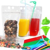 50x Drink Pouch Bags Smoothie Ice Frozen Juice Party Drinking Bag with Straws
