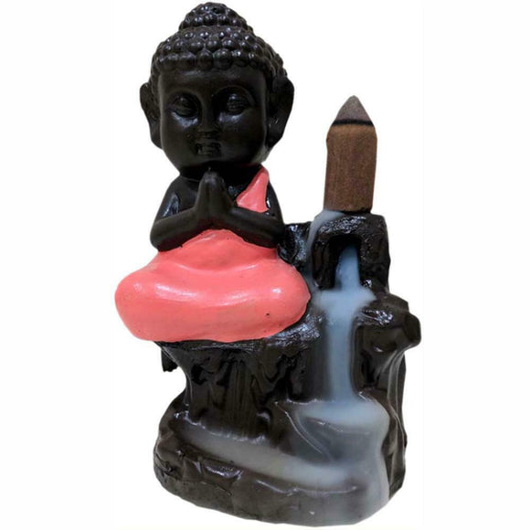 Monk Peach Ceramic Backflow Cone Incense Holder