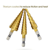 3pcs HSS Steel Step Cone Drill 3-12/4-12/4-20mm Titanium Bit Set Hole Cutter
