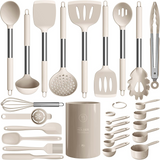 Silicone Cooking Utensils Heat Resistant Kitchen Turner Tongs Cookware Set Khaki