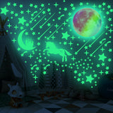 297pcs Glow In The Dark Rainbow Moon Stars Unicorn Wall Sticker Kids Room Decor