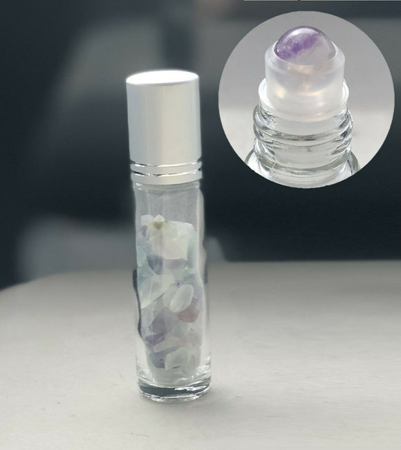 Fluorite Gemstone Roller Bottles Essential Oil Roll On Crystal Aromatherapy