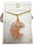 Rose Quartz Half Moon Shape Pendant Necklace Gold Healing Polished Tumbled