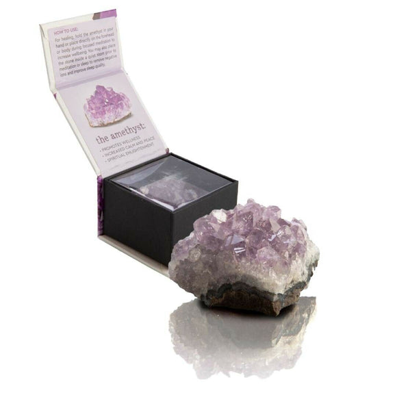 Amethyst Wellness Stone - Gift Box Natural Uncut Rough Crystal Gem of Fire