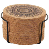 12Pcs Cup Coasters Coffee Pad With Rack Nordic Mandala Round Cork Coaster