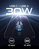 Car Charger USB C Car Charger 30W+USB A 30W QC 3.0 PD Fast Charging Dual Ports