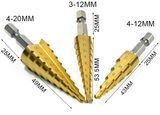 3pcs HSS Steel Step Cone Drill 3-12/4-12/4-20mm Titanium Bit Set Hole Cutter