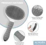 Pet Grooming Brush Cat Dog Long Short Hair Self Cleaning Slicker Shedding - Grey