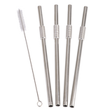 5pc TURTLENECK STAINLESS STEEL BENDABLE STRAW SET W/ CLEANING BRUSH ECO FRIENDLY