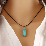 Gemstone Pendant Necklace Natural Quartz Crystal Point Chakra Healing Turquoise