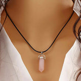 Gemstone Pendant Necklace Natural Quartz Crystal Point Healing Rose Quartz