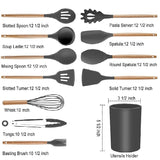 12PCS Set Silicone Utensils Wooden Cooking Kitchen Baking Cookware