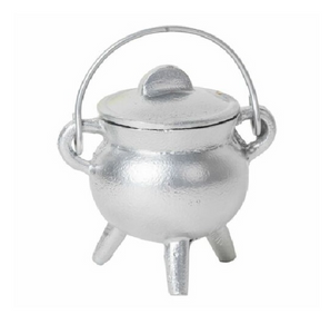 Wicca Pagan Cauldron Aluminium Silver Incense Burner With Handle/Lid