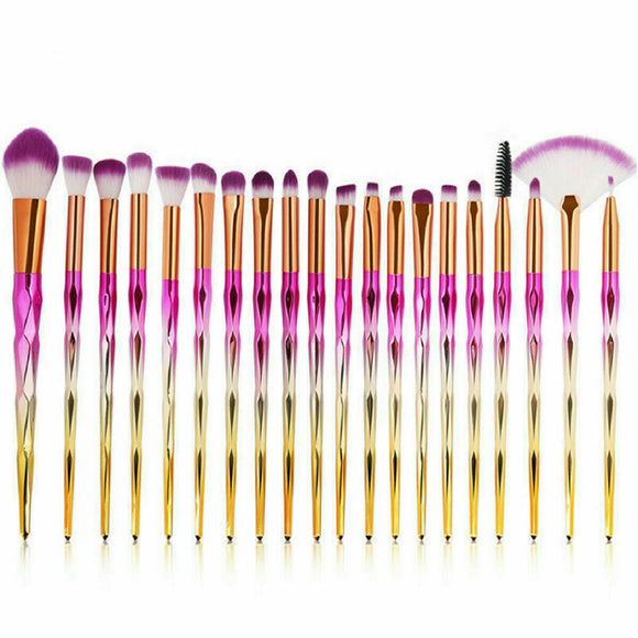 20PC Eye Make-up Brushes Diamond Unicorn Eyebrow Blending Brush Pink/Gold Set