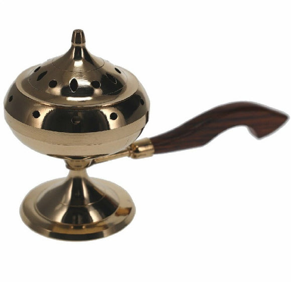 Incense Burner Brass Holder Wooden Handle Home Aromatherapy 12x 24cm